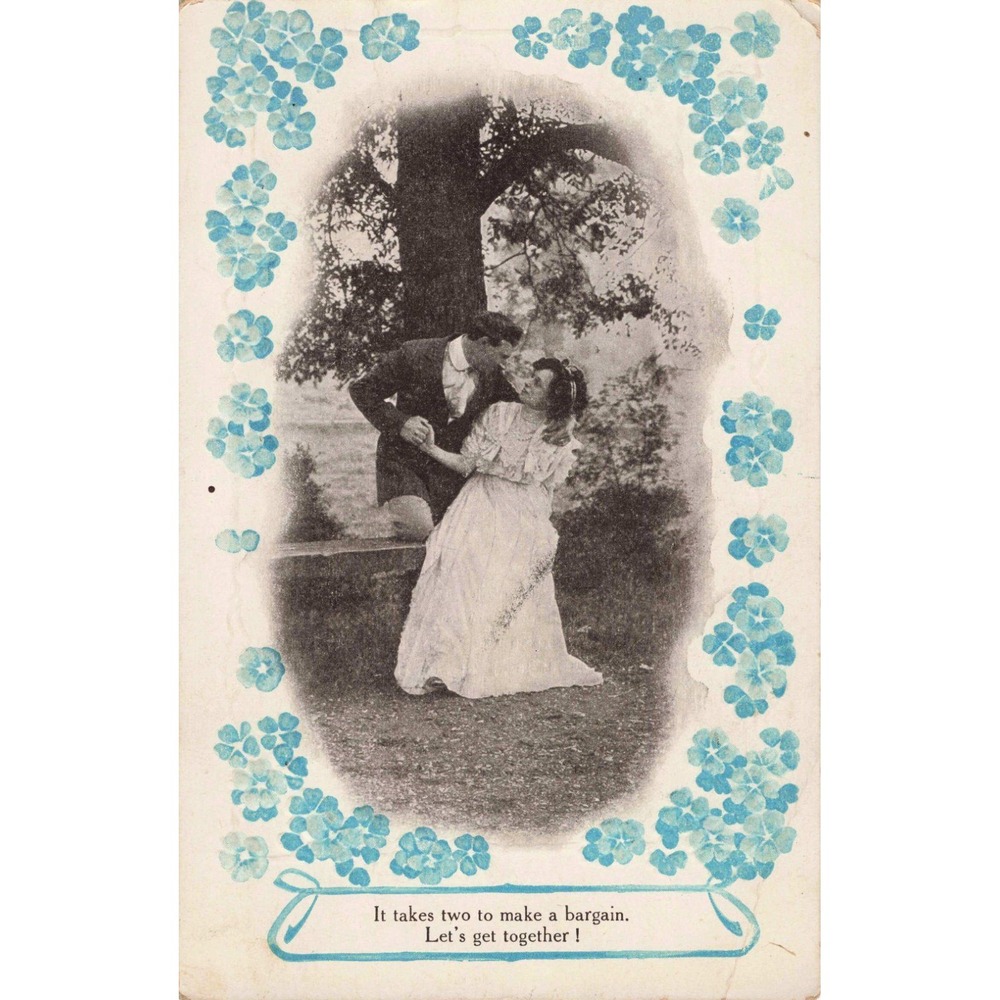 Antique 1910 RPPC Bamforth Postcard Romantic Couple Forget-Me-Nots 9003